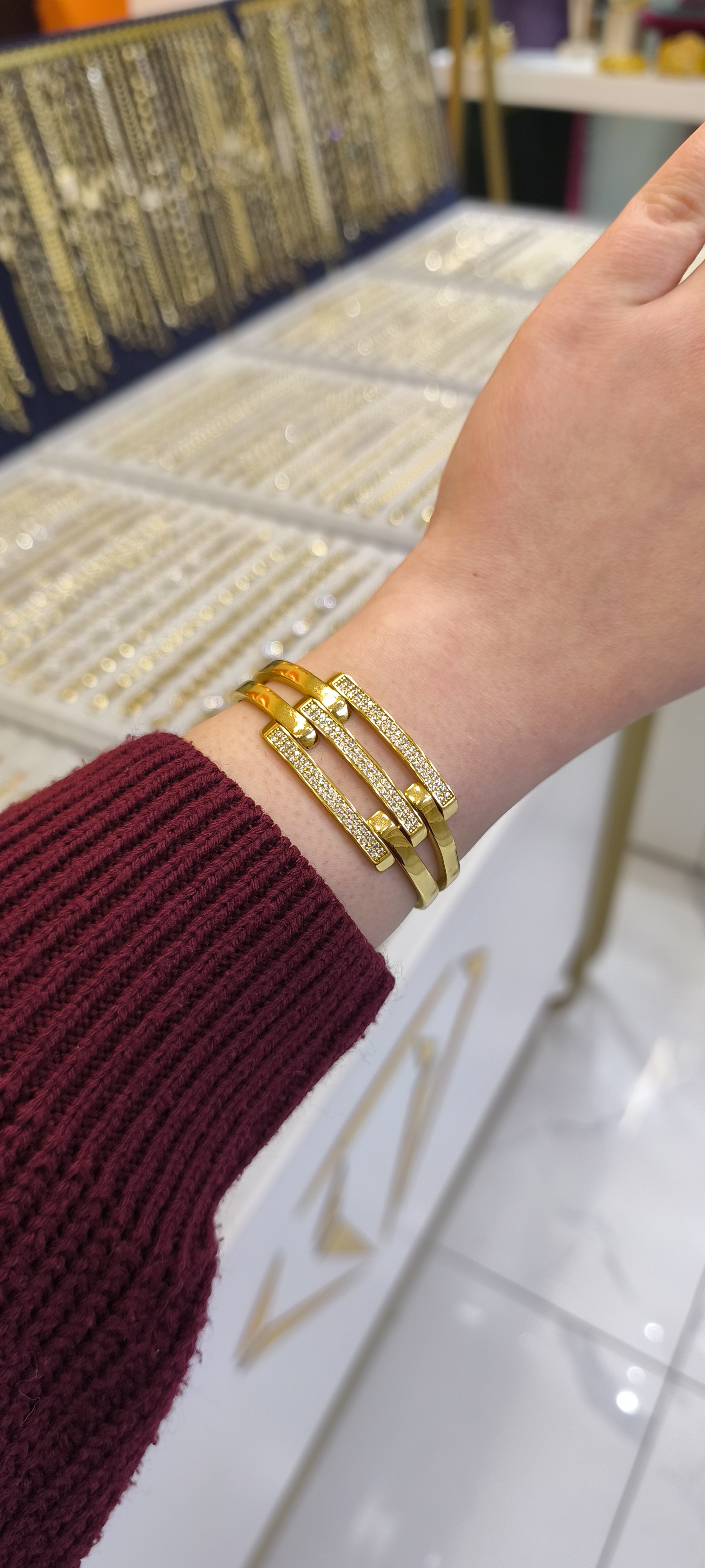 ALTIN KAPLAMA - 3'LÜ TAŞLI KABURGA